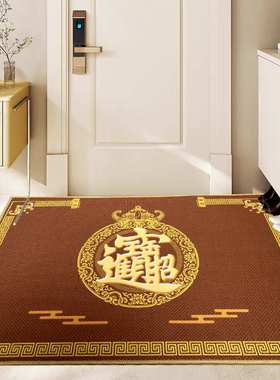 圈绒金黄色地垫进门入户防滑脚垫招财进宝玄关地毯出入平安门垫