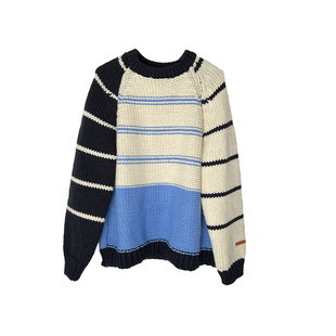 自留！博主款~设计感撞色韩代条纹毛衣女秋冬羊毛重工粗针织上衣