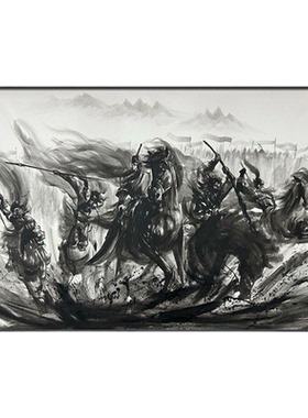三国五虎上将水墨画客厅沙发背景墙装饰画2025新款高档大气装饰画