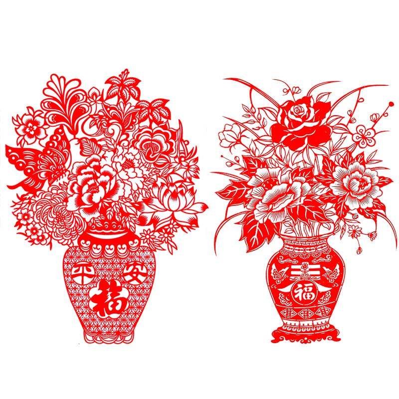 元旦中国特色无纺布福春花瓶刻纸