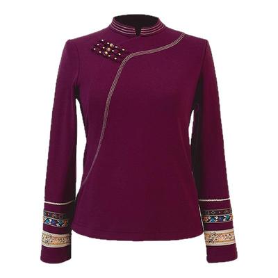 浒城古娘新款刺绣加绒棉质气质百搭长袖新中式国风T恤上衣女秋