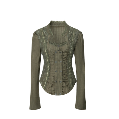 DoublePunch宫廷蕾丝方领衬衫