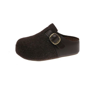 莆田鞋高品质厚底灰色勃肯鞋加绒包头半拖鞋女秋冬增高毛毛鞋棉拖