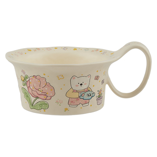 高颜值陶瓷带手柄早餐杯碗漂亮的碗一人食餐具酸奶碗沙拉碗曲把碗