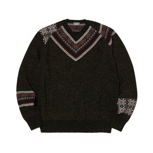 KOLOR  阿部润一 日系民族花纹拼接V领百搭ins设计感雪花休闲卫衣