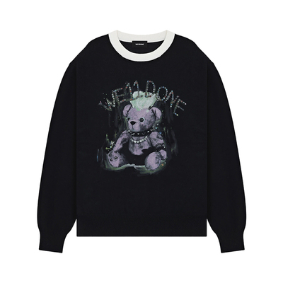 WE11DONE26夏季新品男女同款朋克泰迪熊印花撞色圆领针织