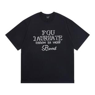 98SQUID 美式复古镶嵌珍珠短袖250g男女宽松小众慵懒风休闲半袖潮