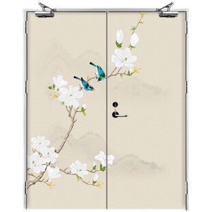 花鸟防火门贴纸自粘消防门装饰贴画古典安全通道门贴水井电井贴纸