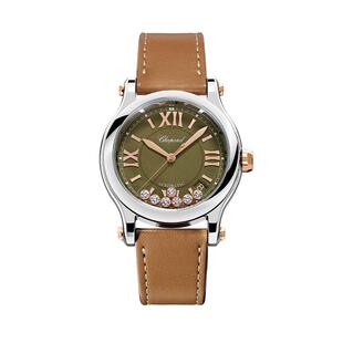 Chopard萧邦间金36mm7钻机械卡其绿色腕表新年礼物送女友