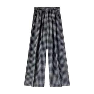 格雷系加绒黑灰色阔腿慵懒风格子裤子女秋冬季大码显瘦垂感休闲裤