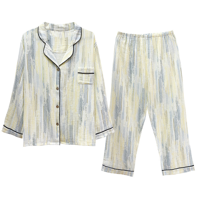 女纯棉开衫家居服睡衣