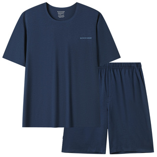 SCHIESSER舒雅26年春夏新品男士棉莫代尔无痕圆领睡衣家居服套装