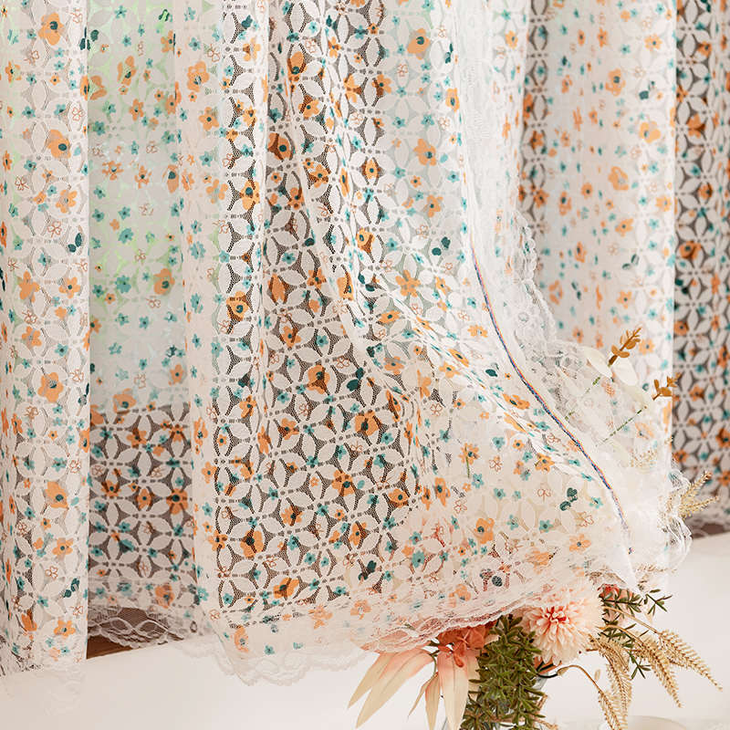 法式浪漫碎花小窗帘蕾丝花边田园公主风纱帘复古半短帘免打孔门帘