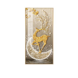 金鹿送财现代轻奢入户玄关装饰画高档走廊过道挂画客厅背景墙壁画