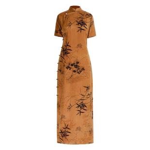 竹意幽怀丨一城风絮丨夏季真丝红云纱全开襟古法盘扣中式印花旗袍