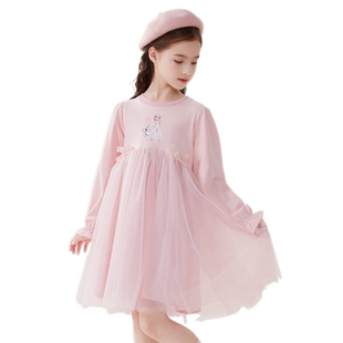 迪士尼女童连衣裙春秋装新款艾莎公主裙子中大童洋气网纱裙卫衣裙