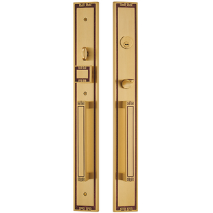 格林美域 中式黄铜别墅大门锁 实木双开门大把手锁对开入户门锁