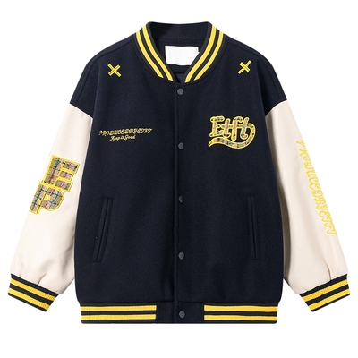 学院风撞色拼接运动夹棉棒球棉服