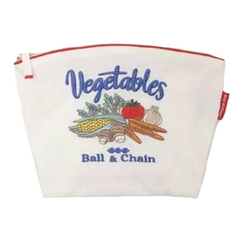 日系刺绣环保布袋小众化妆包ball chain收纳袋防水尼龙化妆小包