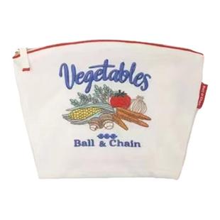 日系刺绣环保布袋小众化妆包ball chain收纳袋防水尼龙化妆小包