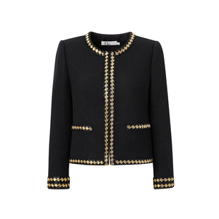 迪图2025秋冬新款粗花呢小香风短外套女时尚简约高级感刺绣外套