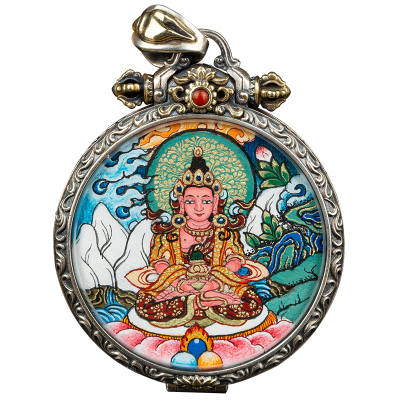 纯手绘吉祥唐卡五爷嘎乌盒吊坠