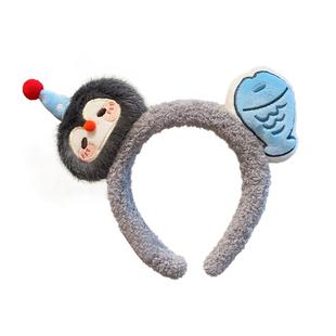 可爱女童毛绒企鹅小鱼儿发箍不勒头发饰儿童头箍洗脸拍照萌趣头饰