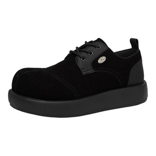 it izzue男鞋大头德比鞋黑色厚底增高户外休闲皮鞋复古系带工装鞋