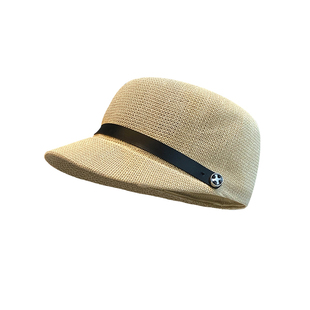 马术帽女2025新款春夏季户外海边遮阳帽编织镂空透气防晒鸭舌帽子