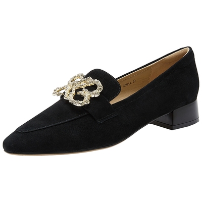 真美诗羊绒皮粗跟乐福鞋增高皮鞋