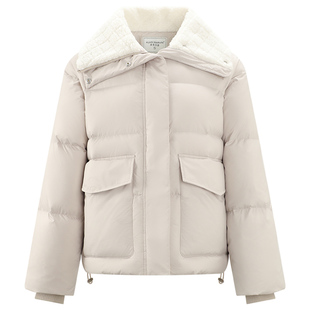【95白鸭绒】库恩玛维毛绒翻领短款羽绒服女2024年冬新款保暖外套
