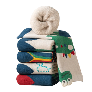 儿童袜子男童冬季中筒袜纯棉加厚童袜男孩宝宝冬天保暖恐龙毛圈袜