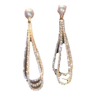 高级感长款满钻流苏耳坠925银针珍珠耳环时尚大气设计感气质耳饰