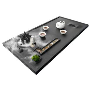 轻奢飘雾乌金石家用茶盘创意茶台设计获奖茶海日式整块石头水雾化