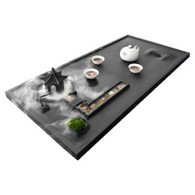 轻奢飘雾乌金石家用茶盘创意茶台设计获奖茶海日式整块石头水雾化