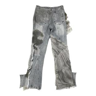 Without Me/Dualpersonality废土沙漠迷彩网眼洗水做旧蝙蝠牛仔裤