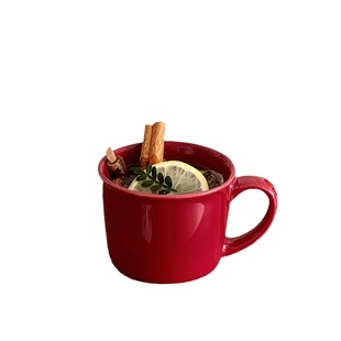 穆尼 ins简约复古红色马克杯陶瓷杯子家用咖啡杯水杯新年圣诞礼物