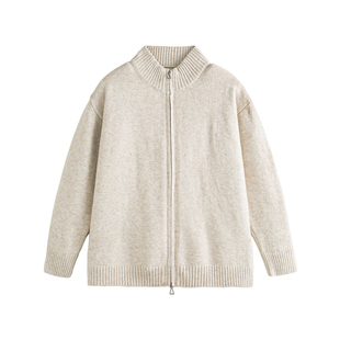 NEVERNEED开衫立领针织毛衣男女秋季美式cleanfit绵羊毛简约外套