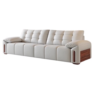 顾家家居实木意式极简客厅2025新款头层牛皮白蜡木高级感皮艺沙发