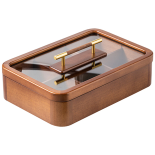 木雅轩果盘新中式轻奢实木玻璃糖果盒零食收纳盒干果水果宫格双层