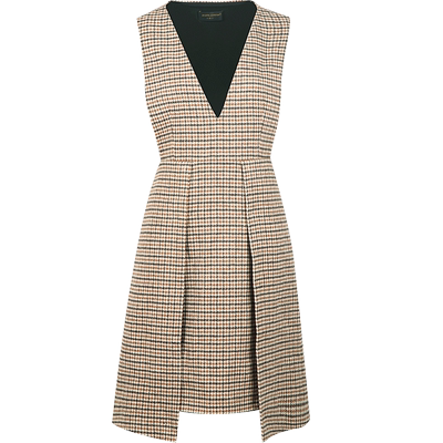 2025年冬装新款小香风V领无袖打底连衣裙女秋冬千鸟格毛呢背心裙