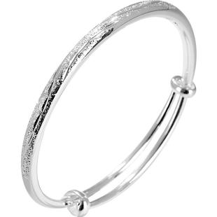 老银匠s999足银手镯女年轻款时尚推拉式实心送女友满天星纯银镯子