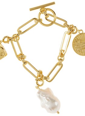 潮流水晶钱币手链巴洛克珍珠