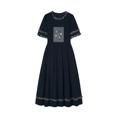 小个子显瘦花边格子连衣裙