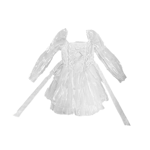 森女系原创想去海边公主演奏会温柔甜美生日裙长袖白色蕾丝连衣裙