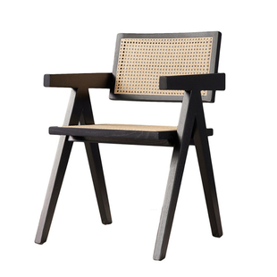 北欧实木藤编餐椅中古靠背休闲民宿椅子设计师藤织酒店阳台扶手椅