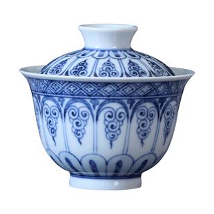 手绘元青花宝相纹壶承干泡台手工二才盖碗釉下彩高端泡茶碗景德镇