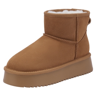 热风厚底雪地靴女2025年冬季新款加绒保暖短筒靴小个子增高女靴子