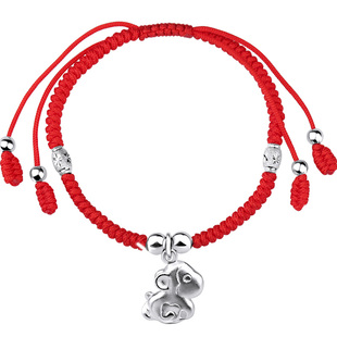 老银匠s925十二生肖红绳银手链女本命年龙年纯银手链个性男银手绳