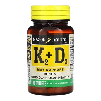 Mason Natural维生素 K2+维生素 D3片骨骼血管健康肠道钙吸收
